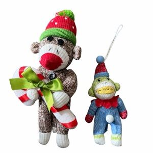Sock Monkey Christmas Tree Ornaments 
Set of 2